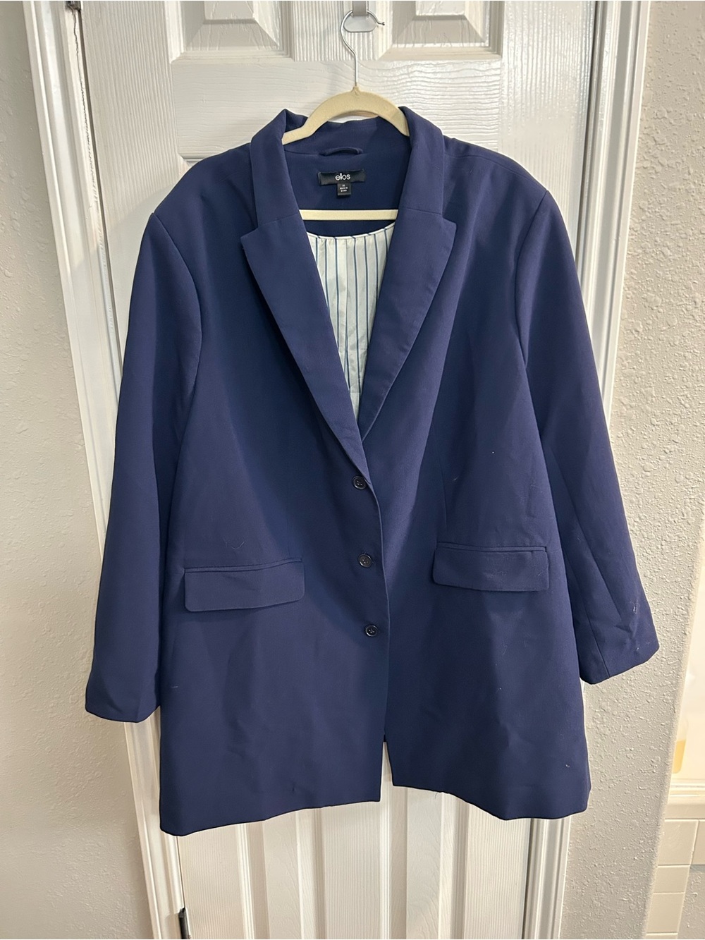 Ellos Blazer Womens 26 blue Long Single-Breasted 3-Button Lined Notch Lapel